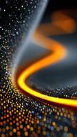Abstract representation of flowing light and particles in a digital landscape at night photo