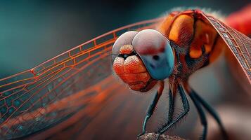 Colorful dragonfly perched on a branch with vivid details in a serene natural environment photo