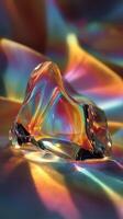 Colorful crystal reflecting light on a textured surface in an artistic display photo