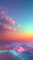 Vibrant sunset casting colorful hues over rolling hills with soft clouds in the sky photo