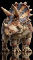 Dinosaur model featuring detailed textures and vibrant colors in a studio setting highlighting prehistoric life photo