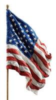 American flag displayed with detailed texture and vibrant colors on a wooden pole photo