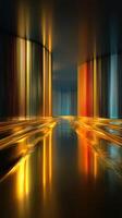 Vibrant reflections in an abstract space with glowing colors and illuminated surfaces at twilight photo