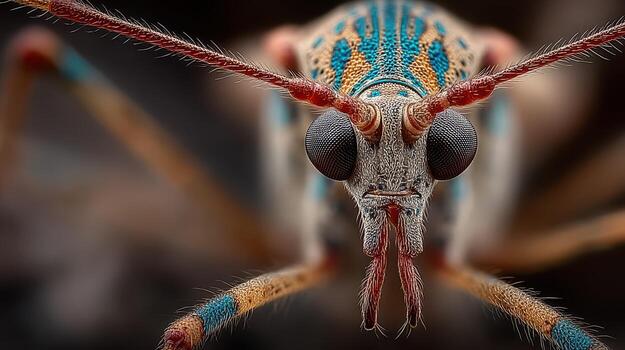 Close-up view of a colorful insect revealing intricate patterns and textures in a natural setting photo