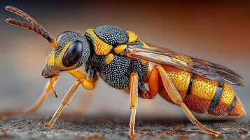 Close-up view of a vibrant insect with intricate patterns and colors, showcasing its unique features in the natural environment photo