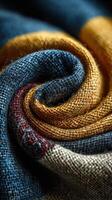 Colorful fabric swirl with intricate texture and design in a close-up setting showcasing craftsmanship and artistry photo
