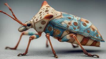 Colorful insect showcasing intricate patterns and textures on its body in a natural close-up photo