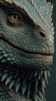Detailed depiction of a reptile's head highlighting textures and features in a soft-lit portrait style photo