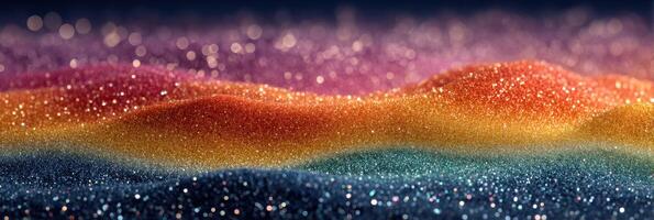 Vibrant glitter landscape at sunset with rainbow hues and sparkling textures photo