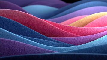 Vibrant waves of color create an abstract landscape in shades of blue, pink, and purple in a surreal environment photo