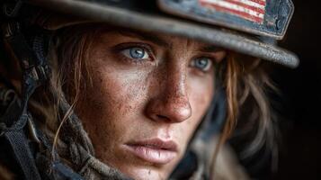 Determined soldier prepares mentally for a mission during a military operation in a rugged environment photo