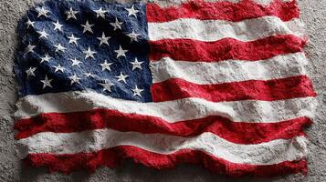 Textured American flag made of flour against a rough concrete background showcasing creativity and patriotism photo
