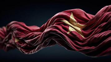 Red flag with golden star waves gracefully against a dark background conveying a sense of strength and identity photo