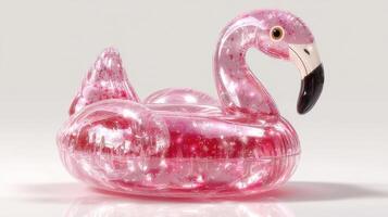 Pink inflatable flamingo pool float designed for summer enjoyment at backyard pools or beach outings photo