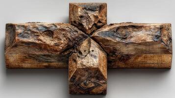 Wooden sculpture with unique textures and shapes crafted from natural materials in a contemporary style photo