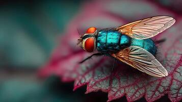 Insect resting on a vibrant leaf with colorful background in a natural outdoor setting photo