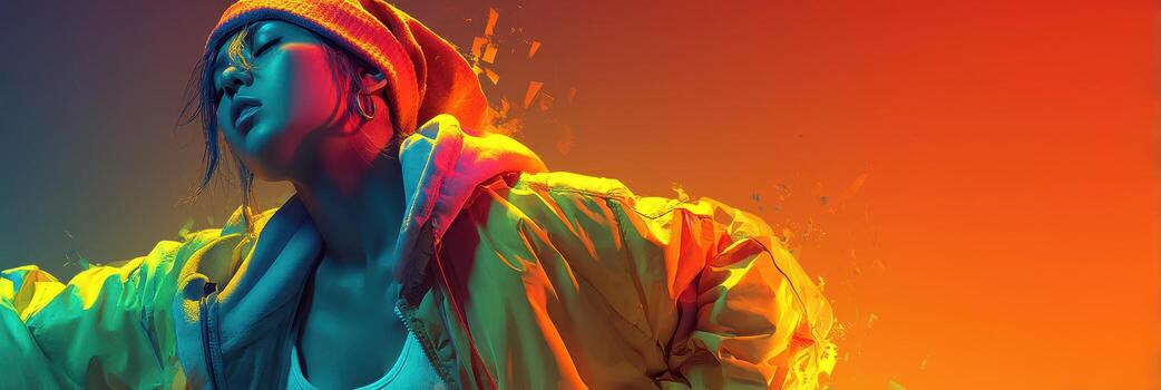 Vibrant dance performance by a stylish dancer in an urban setting during sunset photo