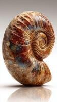 Beautifully polished ammonite fossil with intricate patterns showcasing natural earth tones and details photo