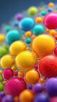 Colorful bubbles float on a vibrant surface, showcasing an abstract arrangement of shapes and hues in a creative display photo