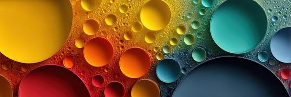 Colorful abstract design featuring bubbles and circles on a textured background of yellow, orange, green, and blue photo