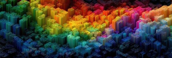 Colorful abstract geometric patterns depicted through vibrant, layered 3D blocks reflecting artistic digital design principles photo