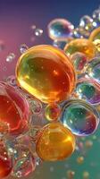 Colorful bubbles form a striking display against a gradient background, showcasing their unique shapes and luminous qualities during a serene moment photo