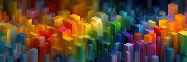 Colorful abstract city skyline representation created with vibrant blocks reflecting light and shadows photo