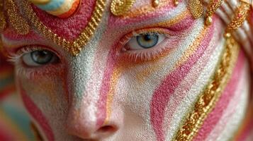 Colorful face painting highlights intricate design and artistic expression at local festival photo