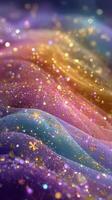 Colorful swirling patterns with sparkling particles captured in soft focus on a dreamy background photo