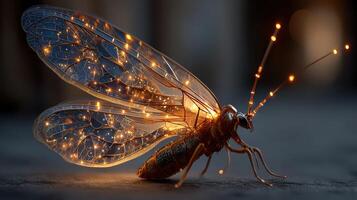 Insects illuminate the night with bioluminescent wings in an enchanting display photo