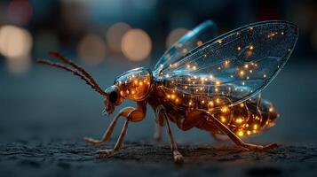 Insect with glowing features captured at dusk showcasing bioluminescence in a natural setting photo