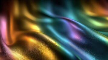Vibrant silk fabric draping elegantly in a cascade of colors during a fashion display event in a well-lit studio photo