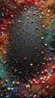 Colorful confetti scattered across a black surface creating a vibrant and festive texture for celebration themes photo