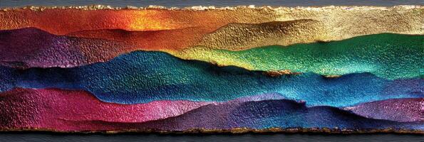 Colorful abstract landscape design with vibrant hues and metallic accents in artistic form photo