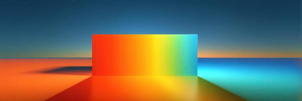 Colorful gradient display against a tranquil ocean horizon at sunset with vibrant reflections on smooth surface photo