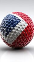 Unique golf ball design featuring American flag colors and patterns with glossy finish and intricate dimples photo