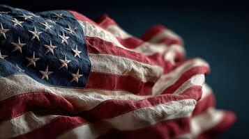 Waving American flag close-up enhances patriotic spirit in a dramatic setting photo