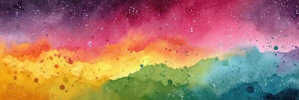 Colorful abstract watercolor painting showcasing a vibrant blend of hues and textures in a cosmic setting photo