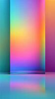 Vibrant display of colorful gradients reflecting on a smooth surface in an artistic setting photo