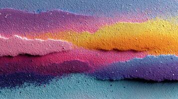 Colorful abstract mural with layered textures and vibrant hues in urban setting photo