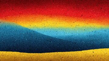 Striking gradient of colors blending softly during sunset over hills and valleys with vibrant shades of red, orange, blue, and yellow photo