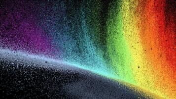 Colorful dust particles creating a vibrant spectrum effect against a dark background at an abstract art exhibit photo
