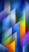 Vibrant geometric patterns with shades of blue, orange, and green create a dynamic abstract artwork in a contemporary style photo