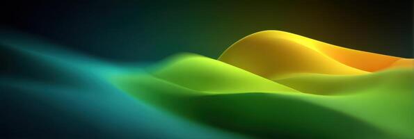 Abstract landscape with flowing waves in vibrant colors of green and yellow against a dark background photo