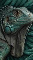 Iguana resting among tropical foliage in a vibrant natural setting photo