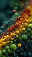 Colorful abstract portrayal of spheres blending in a dynamic arrangement resembling a cosmic scene photo