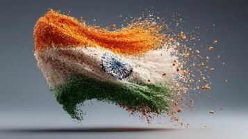 Colorful representation of the Indian flag made from vibrant particles showcasing creativity and national pride photo