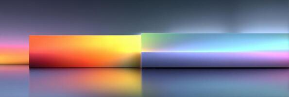 Vibrant geometric shapes with reflections and colorful gradients against a smooth surface photo