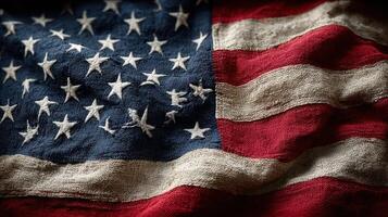 Waving American flag symbolizing patriotism and national pride in a textured fabric close-up shot photo