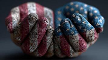 Hands painted in American flag colors symbolize unity and patriotism in a creative display of artistic expression photo